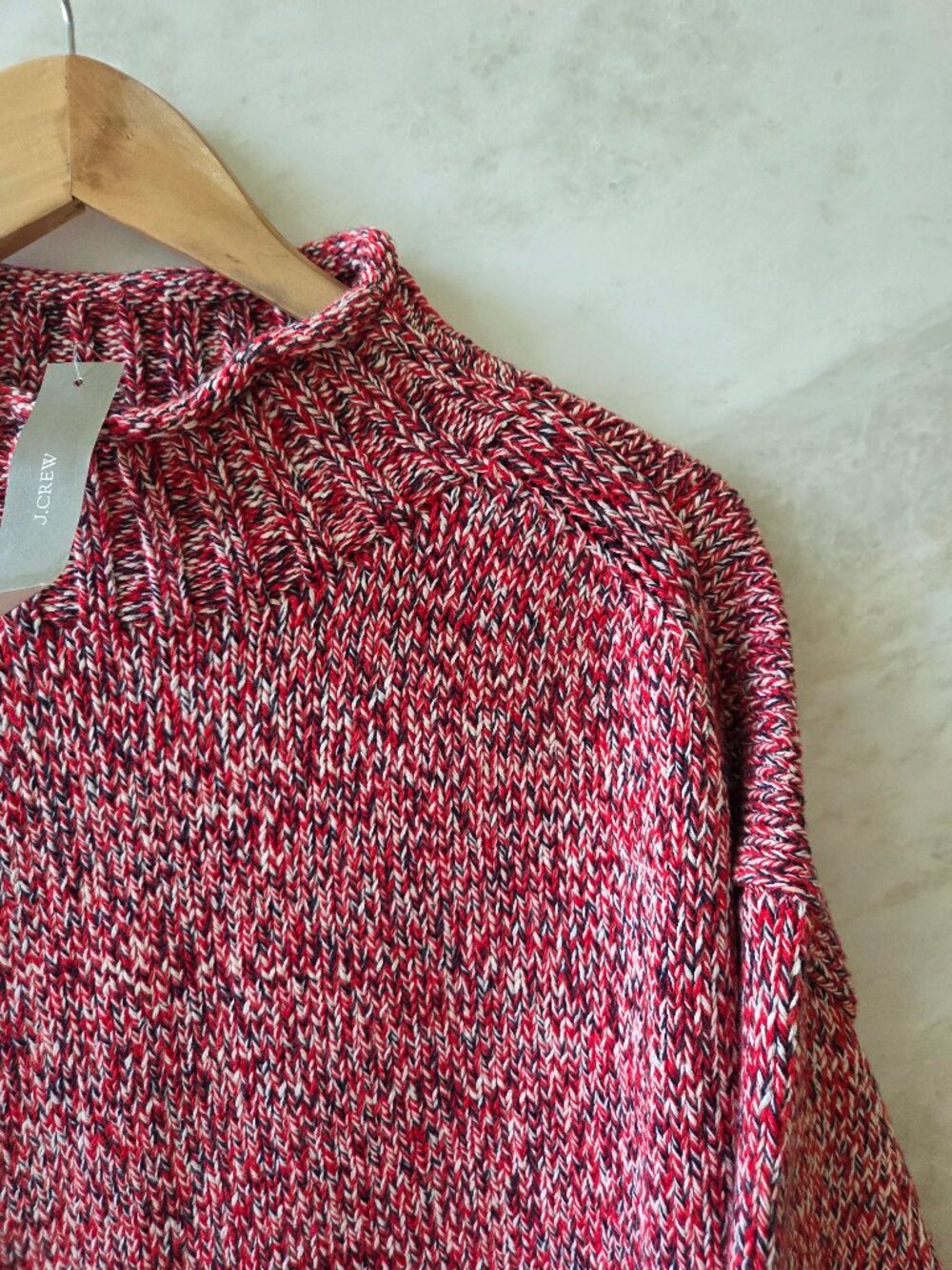 NWT JCREW Marled 2025 Rollneck sweater S red navy ivory marl - Picture 6 of 7